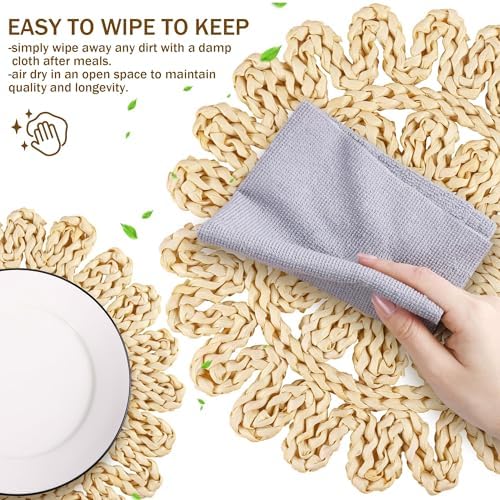 Kochorie 13.8 Inch Round Woven Placemats Set of 6 Handmade Corn Husk Placemats Natural Boho Rattan Woven Placemat Table Wicker Placemat for Farmhouse Spring Home Table - Image 4