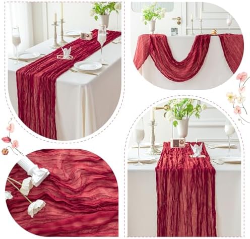 Sioloc Burgundy Red Cheesecloth Table Runner Fall Autumn Decor for Home 10ft Table Cloth for Wedding Birthday Party Bridal Shower Christmas Halloween Thanksgiving - Image 6