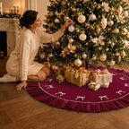 48 Inches Pearl Christmas Tree Skirt Plush Christmas Velvet Tree Skirt with Pearl Bow Burgundy Ruffle Edge Handmade Mat for Xmas Holiday Winter Party Decorations - Image 5