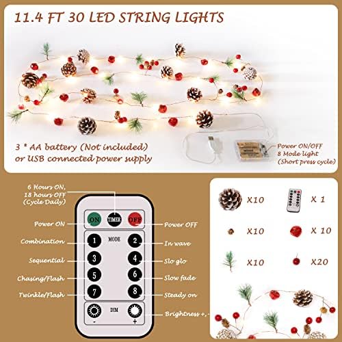 10FT Enchanting Christmas Garland with 30 LED Lights Battery Operated-Realistic Red Berries & Pine Cones Decor for Tree,Fireplace Mantel,Indoor Holiday Home Decor (10Ft) - Image 6