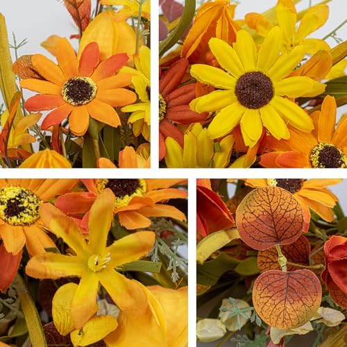 JINGHONG Fall Wreaths for Front Door 22 Inch Artificial Fall Wreath Floral Autumn Wreath with Colorful Daisies Orange Foliage for Indoor Outside Door Harvest Festival Thanksgiving Day Celebration - Image 6