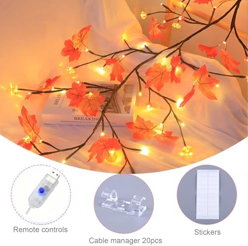 Maple Leaf LED Tree Branch Lights for Wall, Maple Leaf Lights Twig Decor Garland with 96 LED Lights and USB Powered, 8 Lighting Modes or Autumn Table Fireplace Porch Thanksgiving Indoor Decor (75in) - Image 4