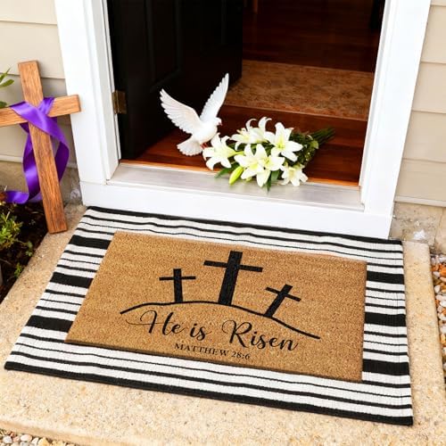 Moucuny 2 Coir Outdoor Mat,Non Slip, 24'' X 35'',16'' X 28'', He is Risen - Image 2