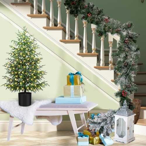 4FT Prelit Norfolk Pine Christmas Tree with 80LED Lights, Battery Operated - Image 3