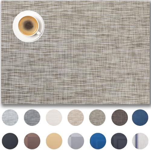 Placemats Set of 12 - Easy Clean Woven Vinyl Placemats for Dining Table, Indoor/Outdoor Place Mats, Washable PVC Table Mats（Cappuccino） by Unknown