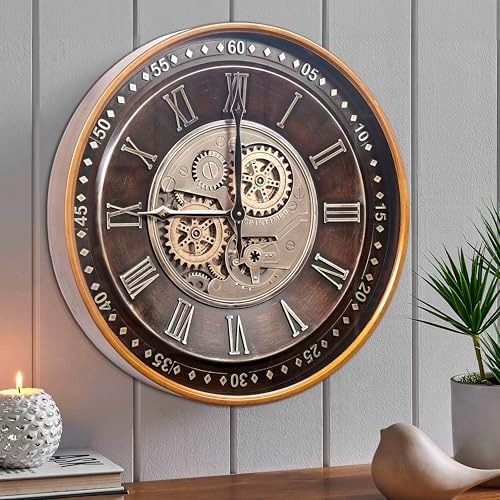 CLXEAST 24 Inch Large Moving Gear Wall Clock for Living Room Decor,Bronze - Image 4