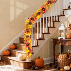Glitzhome Fall Garland for Mantle, 12ft Sunflower Garland with Pinecones Acorns and Natural Twigs, Floral Decor for Home Fireplace Shelf Fall Display by Glitzhome