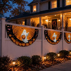 Halloween Half fan Banner Decorative Flag, Ghost Pumpkin Halloween Porch Sign, 100D Polyester Fabric, Fade Resistant, Stain Resistant, Foldable Seasonal Hanging Decor for Front Door, Wall, Window, Indoor Outdoor Party Decoration (3X6FT 2-Pack) - Image 4