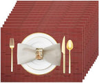 Red Vinyl Placemats Set of 12, Heat Resistant Table Placemats by Uolr