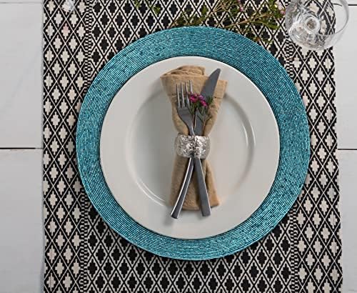Lightnpro Handmade Beaded Placemats Set of 4 – 13 Inch Round Teal Charger Mats | Handcrafted Artisan Table Accessories, Elegant Farmhouse Dining Table Décor for Holiday Gatherings & Special Occasions - Image 6