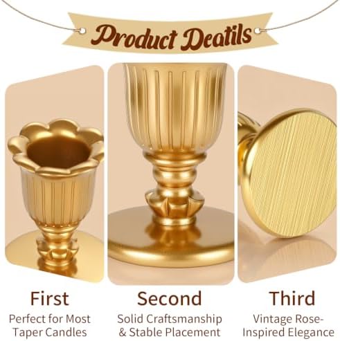 24 Pcs Gold Taper Candle Holders Brass Style Candlestick Holders Victorian Style Wedding Centerpiece Vintage Home Decor Christmas Mantel Decoration Fits Standard Taper Candles - Image 4