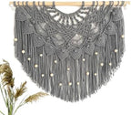 Youngeast Large Macrame Wall Hanging Boho Beaded Curtain for Window Macrame Bedroom Headboard Living Room Wall Art Tassel Tapestry Bohemian Woven Wall Decor 31" W X 25" H (Grey) by Unknown
