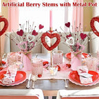 TORONTOKYO Valentines Day Decor, 6 Pack Valentine's Day Artificial Potted Plant Heart Shaped Valentines Day Picks with Berries Metal Pot for Home Office Table Centerpiece Decor - Image 4