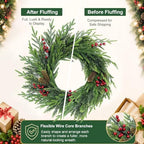 24 Inch Norfolk Pine Wreath for Front Door, Artificial Christmas Wreath - Image 6
