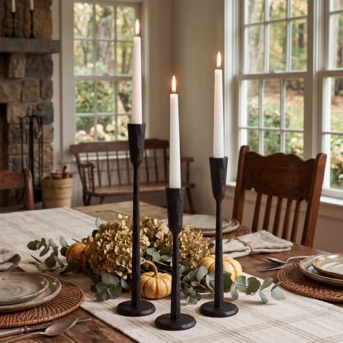 Black Taper Candle Holders Set of 3, Vintage Candlestick Holder - Image 5