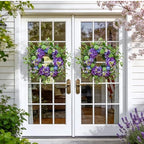 24 Inch Spring Wreath for Front Door, Artificial Hydrangea and Thistle Flowers, Spring and Summer Door Wreath with Lush Greenery, Summer Wreath for Indoor Outdoor Decor - Image 6