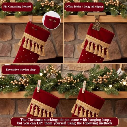 4 Pcs Large Velvet Luxury Christmas Stockings, Bling, Burgundy - Image 4