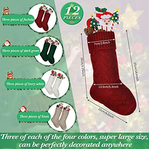Chalyna 12 Pcs 14.5 Inch Cable Knit Stockings,Colorful - Image 2
