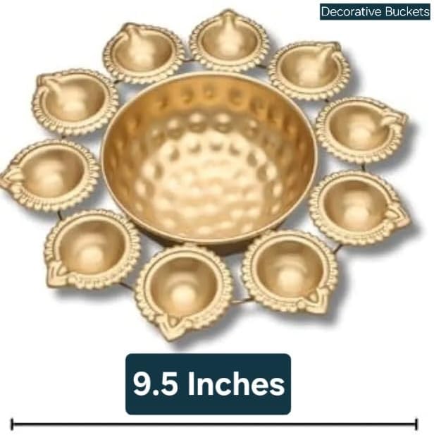 Diwali Diyas |Urli |Handcrafted Metal Decorative Bowl for Floating Flowers |Tea Light Candle Holders |Diwali Decorations |Diwali Candles (10 Diya Urli) - Image 5