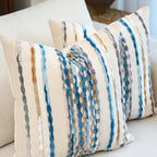 Aeckself Boho Pillow Covers 18x18 Inch Set of 2, Farmhouse Decorative Striped Square Chenille Tufted Accent Neutral Throw Pillow Covers for Living Room Couch Bed, Sky Blue - Image 2