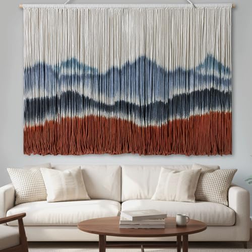 Tiamon Boho Wall Decor - 59''W x 35.4'' L Macrame Wall Hanging Dip-Dye Large Tapestry Art for Home Bathroom Farmhouse Bedroom Living Room Office Natural Modern Rustic Decoration - Image 4