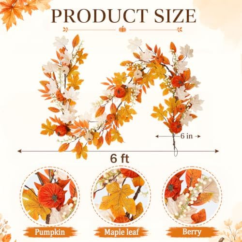 Fall Garland for Mantel, Pumpkin Garland for Thanksgiving Decor - Image 2