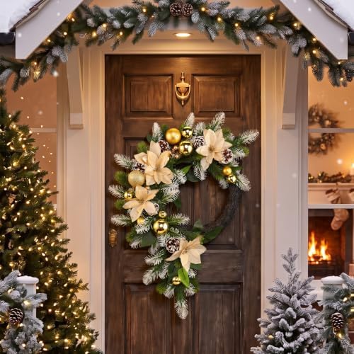 22'' Christmas Wreath for Front Door Large Door Wreath, Luxurious by Wavyknot