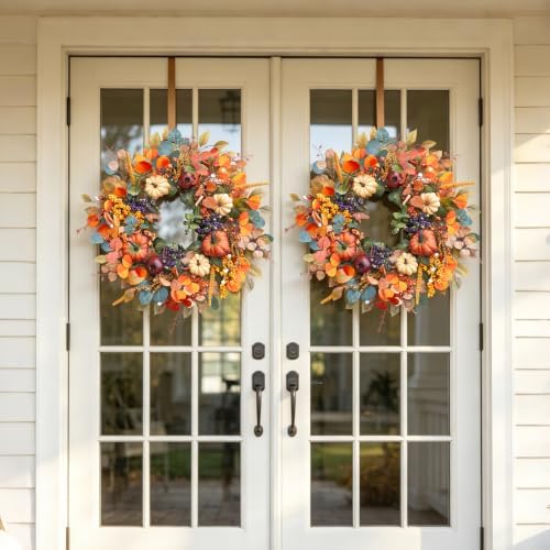 Fall Wreaths for Front Door 24 Inch Autumn Rustic Farmhouse Harvest Wreath - Image 6