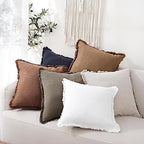 Foindtower Decorative Linen Fringe Throw Pillow Covers 20×20 Khaki Brown - Image 6