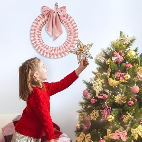 Pink Christmas Velvet Wreath 14" Xmas Wreath Ornament with Bow for Indoor and Outdoor Decor Christmas Wreath Ornament for Christmas Party Table Fireplaces Porch Walls Home Decor - Image 5