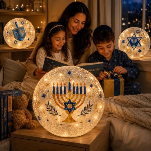 Capoda Hanukkah Decorations, 3 LED Glass Orbs, Judaica Centerpieces - Image 6