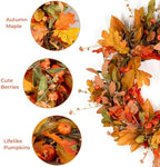 Fall Wreath for Front Door 24 inch Autumn Leaves Pumpkin Outdoor - Image 4