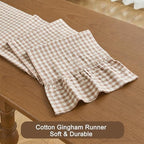 Taupe Gingham Plaid Ruffle Table Runner 90 Inches Long, 100% Washed Cotton Double Layer Farmhouse Dining Decor for Holiday, Home Party Wedding, 13 x 90 inches - Image 6