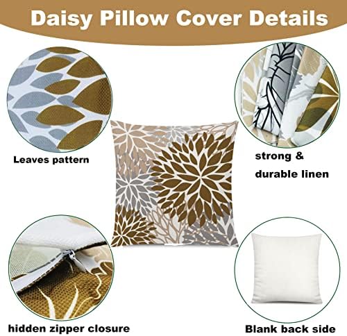 Brown Grey Throw Pillow Covers 20x20 Set of 6, Neutral Floral Home Decor - Image 6