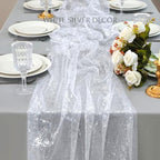 Snowkingdom 10 Pcs 10 FT Silver Table Runners, Sheer Chiffon Gauze Cheesecloth Runner, Sequin Glitter Silver Party Table Decoration Centerpieces for Wedding Christmas Birthday Bridal Baby Shower - Image 4