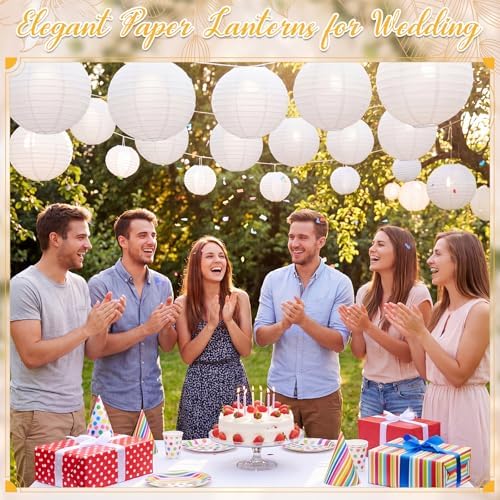 Treela 72 Pack White Chinese Paper Lanterns for Wedding Party Decor, 8" - Image 5