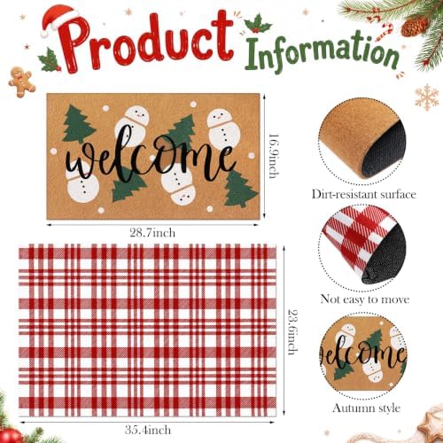 Tinideya 2 Pcs Christmas Layered Doormat Set, Snowman Welcome - Image 2