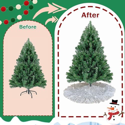 White Tree Skirt 45 Inch Sequin Christmas Tree Skirt Ruffle - Image 4