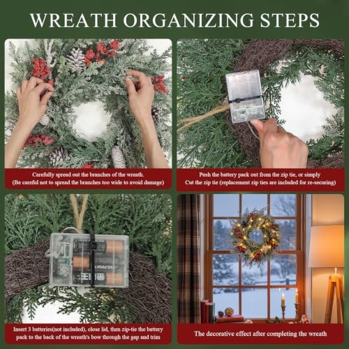 24" Christmas Wreath for Front Door, Christmas Decorations - Image 5