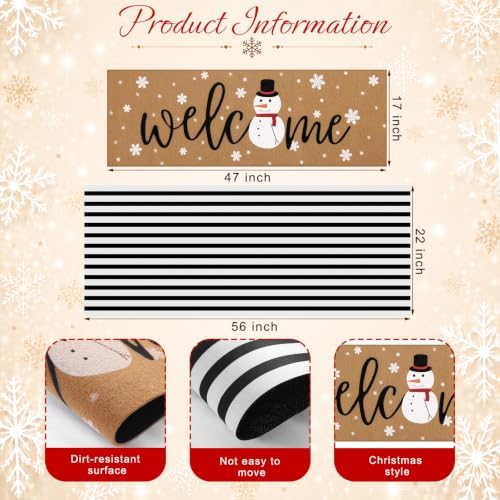 Tinideya 2 Pcs Large Winter Layered Doormat Snowman Front Door Mat - Image 3
