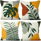4 Pcs/Set Tropical Leaves Throw Pillow Covers Boho Summer Green Leaf Botanical Monstera Farmhouse Minimalist Linen Pillow Cases for Home Outdoor Sofa Couch Decorative, 22"x22" by VieSavaran