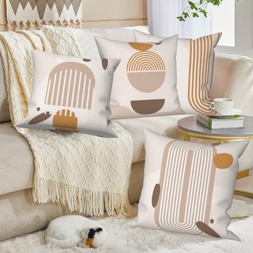 Abstract Bohemian Throw Pillow Covers 22"x22" Set of 4, Modern Minimalist Irregular Geometric Pillow Cases for Sofa Chair Couch Bed Office Garden Patio Farmhouse Indoor Outdoor Decorative - Image 4