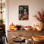 Vintage Metal Tin Sign Halloween Skeleton Witch Hat Pumpkin Ghost Retro Wall Decor for Porch Bar 6×8 Inches with Metal Frame - Image 4