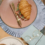 16.5 Inch Velvet Round Placemat with Ruffle for Dining Table Outdoor Placemats Non-Slip Washable for Gathering, Occasional Decoration and Family Parties Celebrations Set of 4, Blue Grey - Image 2