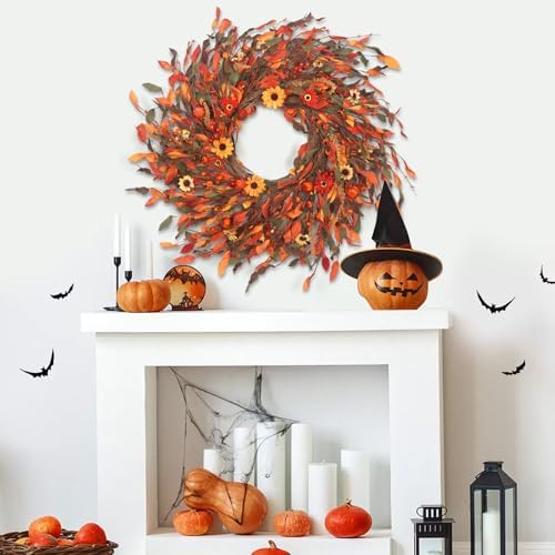 25" Fall Wreaths for Front Door, Passional Daisy Pumkin Wreath for Thanksgiving Harvest Front Door Wreath Decor, Farmhouse Outdoor Wedding - Image 6