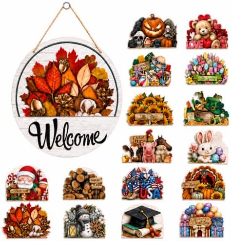 16 Pcs Interchangeable Welcome Sign for Front Door, 12" Wooden Sign by Unknown