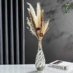 Yundu Ceramic Vase Set of 2, White with Silver, Modern Home Décor, Living Room, Dried Flowers, 14x6x6 inches - Image 6