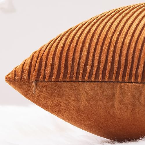 YCOLL Burnt Orange Pillow Covers 26x26 Set of 2 Velvet Striped Pattern - Soft Throw Pillows for Home Decor, Luxury Decorative Pillow Covers for Couch, Bed,Living Room - Image 2