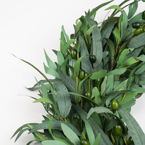 Olive Wreath for Front Door 26 inch, Greenery All Season Wreath with Olive Leaf Fruit, Home Decoration for Outdoor Living Room Indoor Wall and Outside Summer All Season Wedding - Image 3