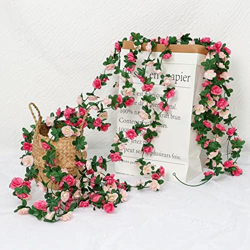 18 Pack 144 FT Artificial Flower Garland Fake Pink Roses Vines Silk Flowers - Image 7